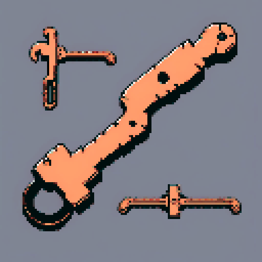 I want a copper structure reminiscent of an magical chainsaw. It should have strange mechanical details that could interlock with other pieces. I also want this object usable an asset in a videogame, meaning only one object per image, outlined with a strong black stroke, on a solid-color background.