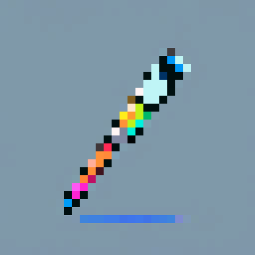 colorful paintbrush, bold black outline, pixel art, sRGB