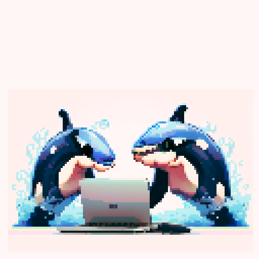 killer shakes, typing on a laptop, waves, no background