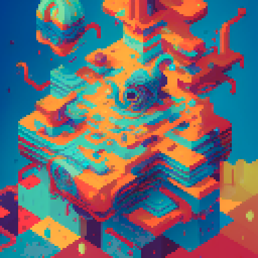 crazy artist, vibrant colors, intricate details, pixel art, abstract shapes, swirling patterns, dynamic composition, exaggerated features, energetic brushstrokes, playful textures, whimsical characters