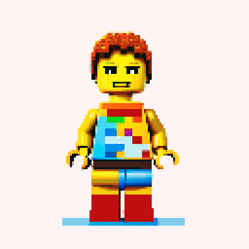 lego pixel, vibrant colors, blocky shapes, small plastic bricks, isometric perspective, retro video game, low resolution, 8-bit graphics, sharp edges, square grid, limited color palette, nostalgic feel, brick-built characters, iconic lego logo, digital recreation, detailed textures, crisp lines, simplified forms, nostalgic gaming vibes