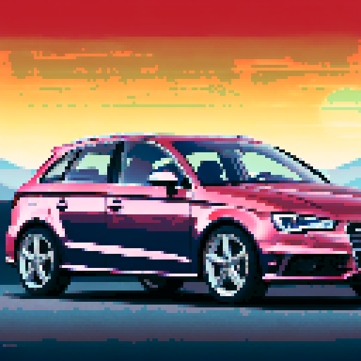 photorealistic Audi A3, centered, right wheel forward, white clean background, pixel art, sRGB