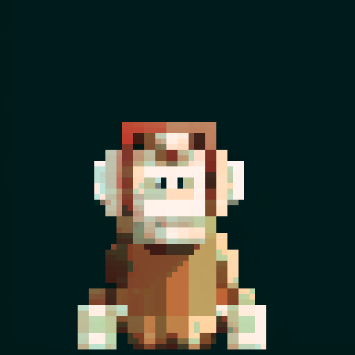 8-bit pixel art of a monkey from the game RPG Maker, with a white background, showcasing the vibrant and nostalgic style of pixel art