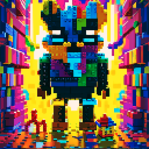 colorful pixel lego blocks arranged in a playful, vibrant composition, showcasing the intricate details and vibrant colors of pixel art in the sRGB color space