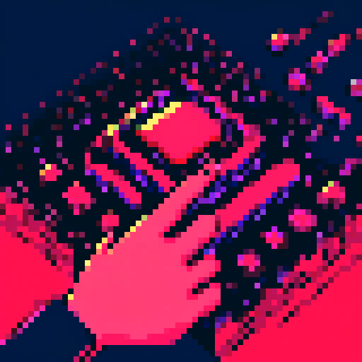 hand pushing button, illuminated by a red light, showcasing intricate pixel art details in an sRGB color space
B