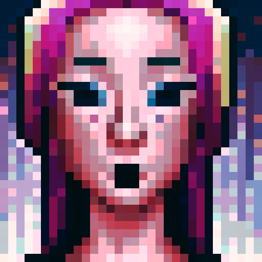 woman, long pink hair, white and pink japanese school uniform, black mask, black framed glasses, game icon, 32x32 pixel art, sRGB, skill art, close up, portrait