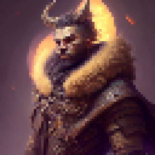 "Create a 4k portrait of a rugged, bearded warrior with piercing eyes, donning a horned helmet, intricate chainmail, and wielding a glowing, enchanted sword in a fantastical RPG world - all rendered in a pixel-perfect, highly-detailed concept art style."