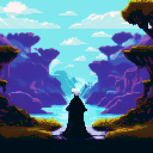 Dark figure, white hair, black robe, game asset