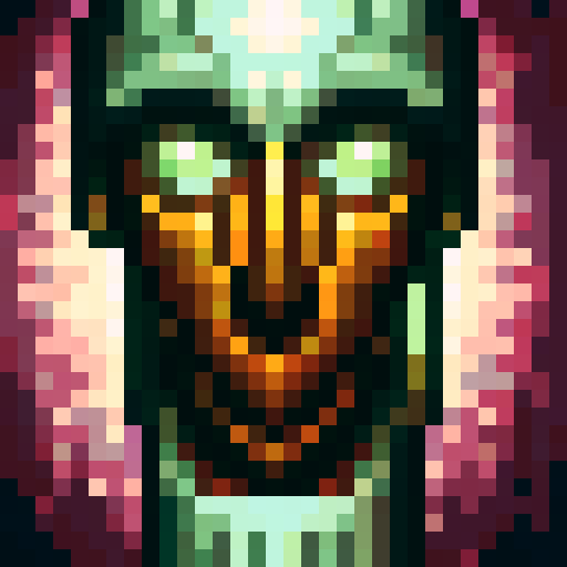 Create a highly pixelated art piece of a cybernetic animal, emphasizing a strong pixel art style reminiscent of classic 8-bit or 16-bit video games. The animal should feature distinct, blocky pixels and a retro gaming aesthetic, combined with futuristic, cybernetic enhancements. Think of robotic limbs, neon lines, and metallic plating, all rendered in a chunky, pixelated format