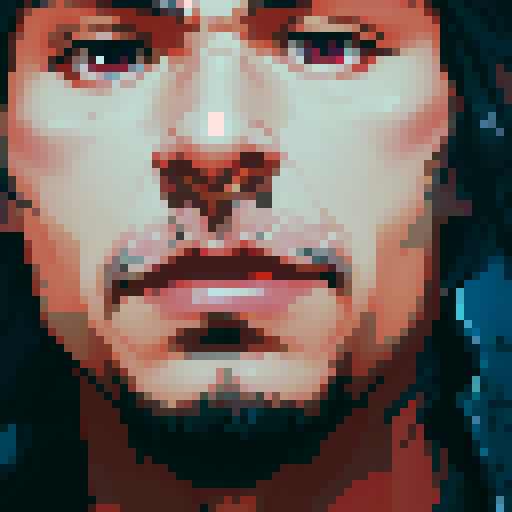 carlos cool guy, no moustache, chin hair, tired, dark eyes, sRGB, pixel art
