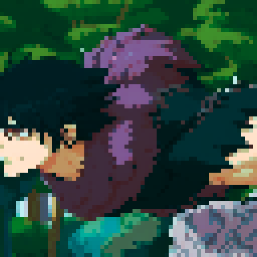 (Masterpiece, top quality, best quality), singular pixel art portrait featuring anime male with black spiky hair with creature attached to body , with weapon