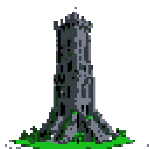 2d Red stone tower in an ancient english style. Old and crumbling but still upright. Vines crisscross it. Usable as an asset (clear, thick lines and a white background). Put a black stroke around the composition