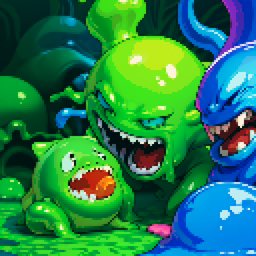 hungry slime, gelatinous slime, slime monster, mouth open, hungry