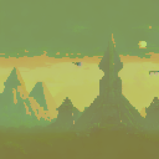 lovecraftian egyptian temple, eerie, towering, ancient, foreboding, ominous, detailed hieroglyphics, haunting shadows, otherworldly creatures, ethereal glow, pixelated, vibrant colors, sRGB, pixel art, immersive background, vast landscape