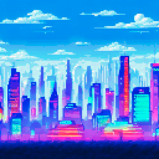Sci fi planet, towering skyscrapers, neon lights, swirling clouds, metallic structures, alien vegetation, vibrant colors