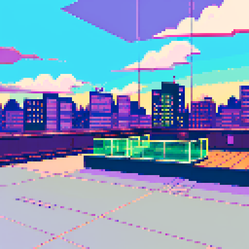 On a Large open rooftop, nighttime, gritty, no people