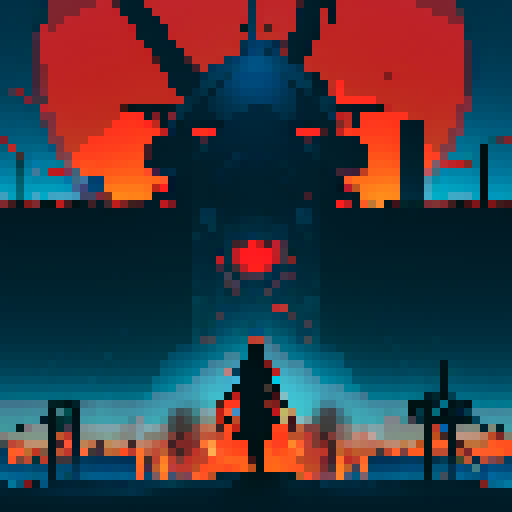 giant computer terminal, vivid red lights blinking, towers of complex machinery, giant hanging cables in shadow, bio organic style, dark, morbid, sRGB, pixel art
