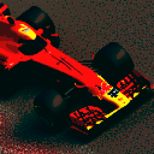 Red bull formula 1 car on race track, full car in view, 512x512 resolution, close up