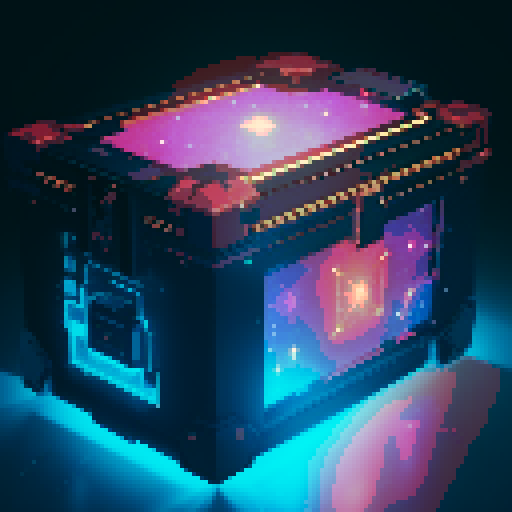 lootbox, outerspace, the heavens, sei network symbol, pixel art, sRGB, glowing celestial treasure chest
