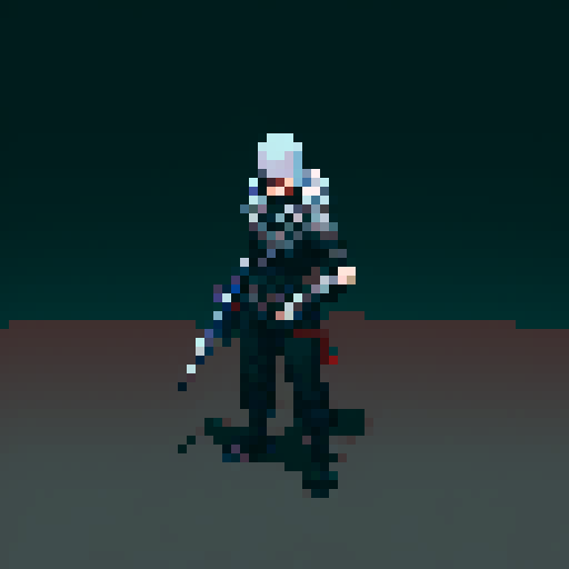 Game character rogue-like game with top view, regular guy with weapon and hand pet, cyberpunk, gray background, 16-bit, controls time, gray background