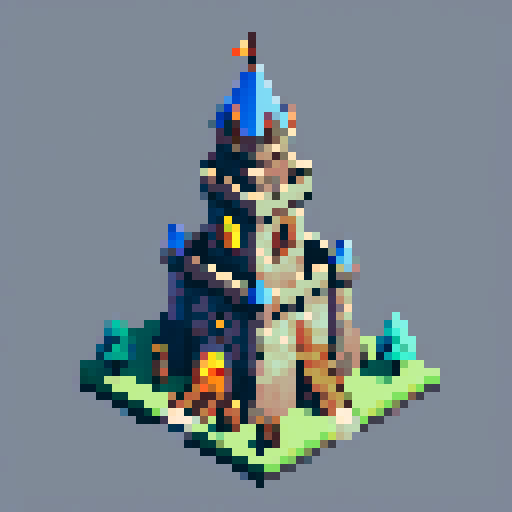 isometric, tower of mages, building in castle, medieval, inside, potions, book shelfs, building, table,block