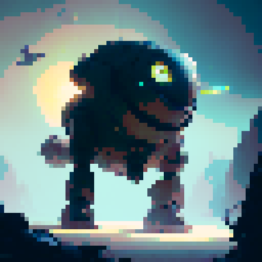 bold, fierce, yet slightly adorable robot with glowing eyes
