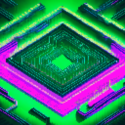 A neon purple, glowing circuit board with intricate lines and sharp angles, , all set against a sleek, black grid pattern background, reminiscent of an abstract, top down view, 2D, pixel perfect