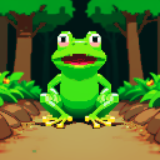 frog with open mouth on forest path 