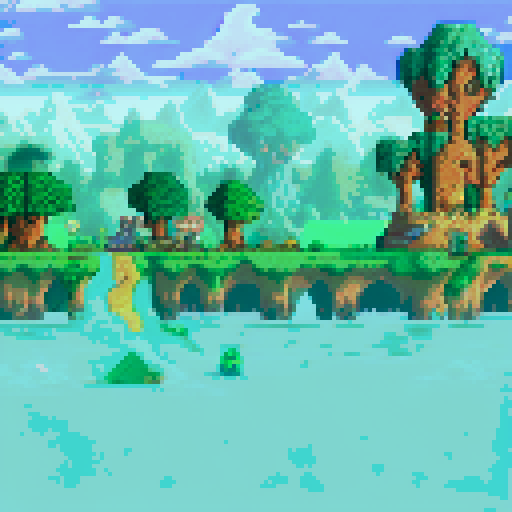 Cozy green clearing, majestic "Bone Castle", beautiful trees, vibrant flowers, sRGB pixel art, warm atmosphere, side view game, terraria style