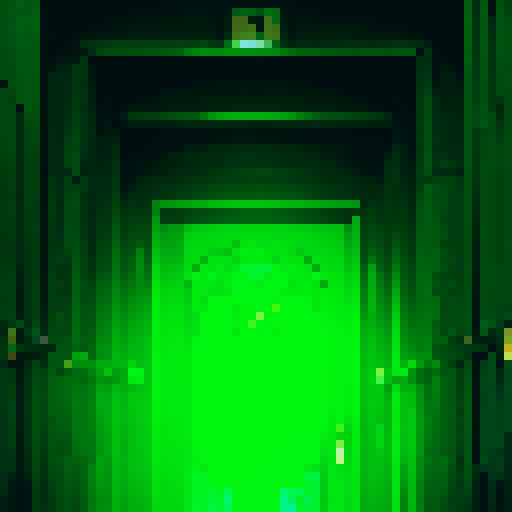 a door that reveals an infinite amount of other doors, it is a passageway, with diffuse light at the end of it, close up shot