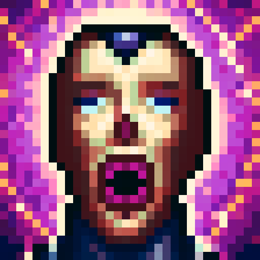 retro-futuristic excavation building, game icon, 32x32 pixel art, sRGB, skill art, close up, portrait, vibrant colors, glowing neon lights, weathered metal surfaces, towering smokestacks, mechanical gears, steampunk elements, futuristic machinery, intricate circuitry, holographic displays, pulsating energy sources