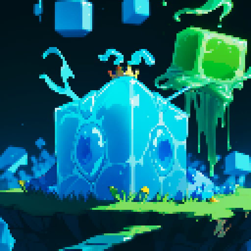 Blue Slime cube, Gelatinous cube, wearing crown