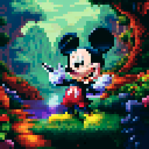 pixelated close up portrait of mickey mouse wearing a purple hoodie and green gloves smoking a joint wearing a green beanie hat