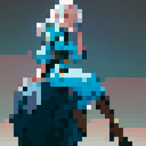 Aleya is a young adventurous girl with white hair, pale skin, tall boots and a blue tunic. She has a rock climbers build, and is shown idle against a greyish brown background
