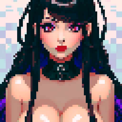 curvy, cute, goth girl,  black hair, purple eyeshadow, red lipstick. Nude glamour shot.