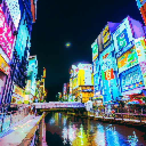 Osaka street, vibrant and bustling, colorful signs, intricately designed Japanese writing, essence of iconic landmarks, extreme detail, harmonious blend of traditional and contemporary Japanese art styles, landscape portrait