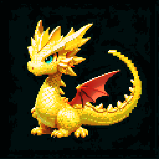 A radiant dragon with golden scales that shimmer like the sun. It has a majestic, glowing aura and bright, shining eyes. Its wings radiate light, and it has a noble, protective expression. No background.
