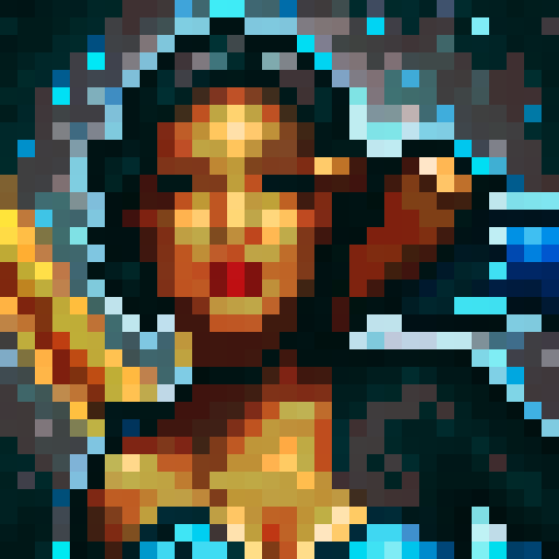 A female bounty hunter, mid-30s, 5'7", athletic build, with shoulder-length Midnight Blue (#191970) hair streaked with Royal Blue (#4169E1) highlights. She exudes strength and agility in an action pose with a determined expression. Her armor blends Dark Slate Blue (#483D8B) and Neon Cyan (#00FFFF) highlights, Steel Gray (#B0C4DE) gauntlets and shin guards, with a Charcoal Black (#333333) underlayer. She wields an Energy Blade glowing Electric Blue (#7DF9FF) and a Plasma Gun in Matte Black (#0000