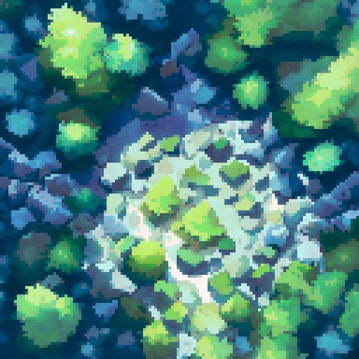 Snowy mountains in the background with pine forest in the foreground. Nightsky with shooting stars. campfire in the pine forest.