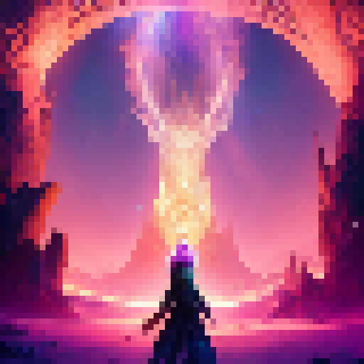 Glimmering portal surrounded by glowing runes leads to a mysterious realm of towering spires, shimmering crystals, and fierce magical creatures.
