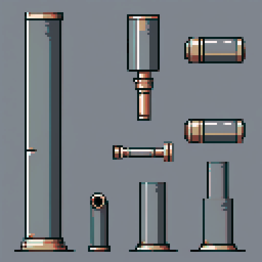 I want a tall vertical copper pipe that looks like a cannon barrel. I want this object usable an asset in a videogame, meaning only one object per image, outlined with a strong black stroke, on a solid-color background.