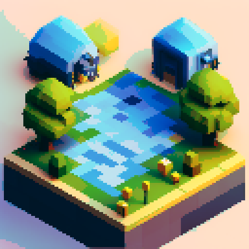 Create a tile in isometric graphics, the tile represents save point, main color blue for the item 