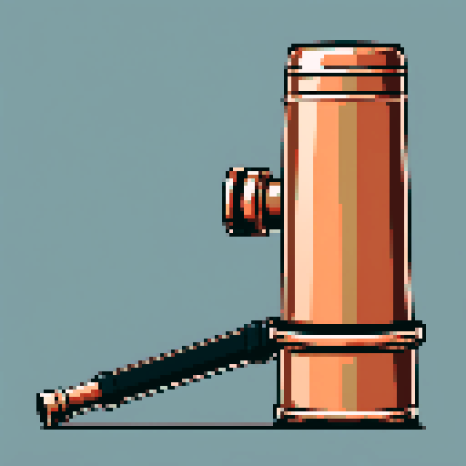 I want a tall vertical copper pipe that looks like a cannon barrel. I want this object usable an asset in a videogame, meaning only one object per image, outlined with a strong black stroke, on a solid-color background.