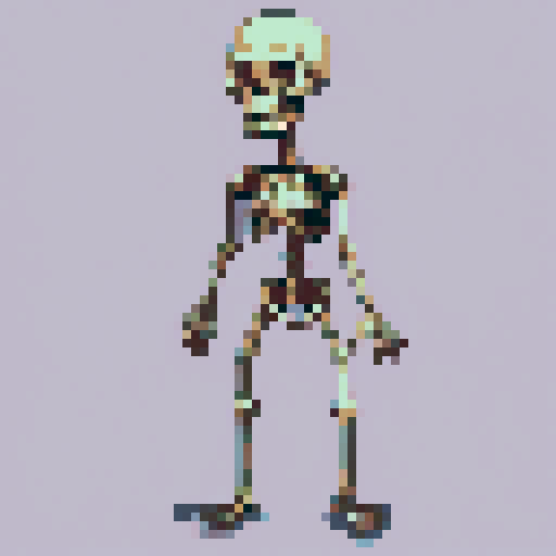 A standing alien skeleton
