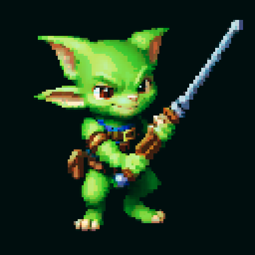 A cunning and agile goblin with light armor, a lockpicking set, and a mischievous grin. It has quick hands and a sly expression, adept at sneaking and stealing. No background.
