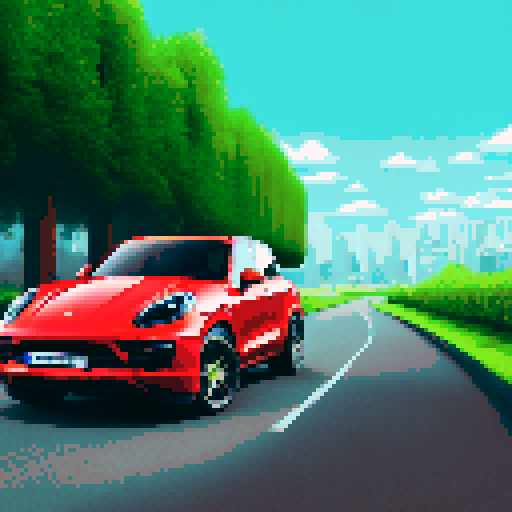Photorealistic whole Porshe Cayenne, centered, three-quarter view, right front wheel, clean background, sRGB colors, pixel art style