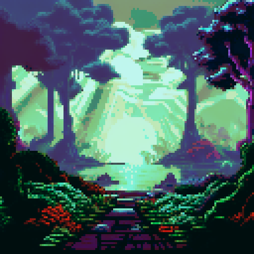 Eerie shadows dance along the pixelated, sRGB hallway as lightning illuminates a haunting landscape beyond the window