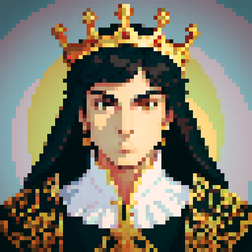 prince, regal, metall crown, black crown, majestic, sharp features, accents, royal robe, intricate embroidery, game icon, 32x32 pixel art, sRGB, skill art, close up, portrait