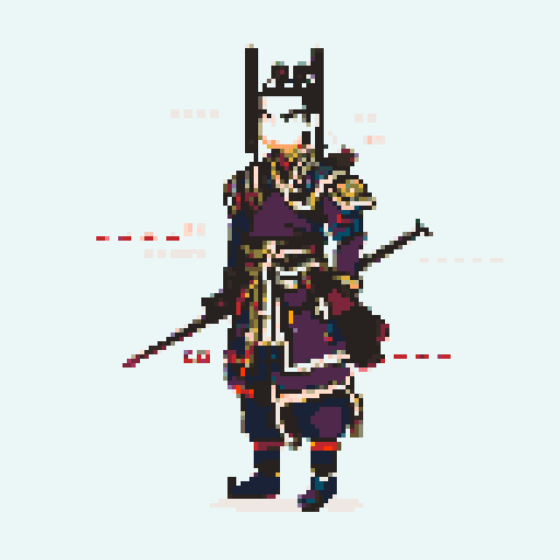 historically accurate muromachi samurai in traditional armor, roguelike rpg full-body sprite