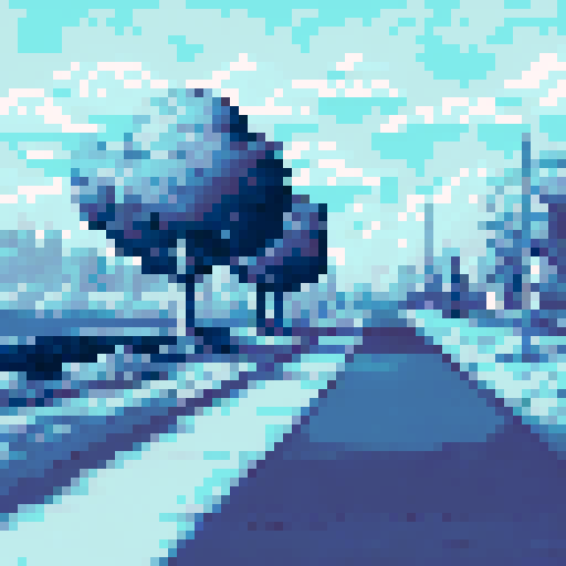 black and white picture of the road and there are white trees around the road, view from the road